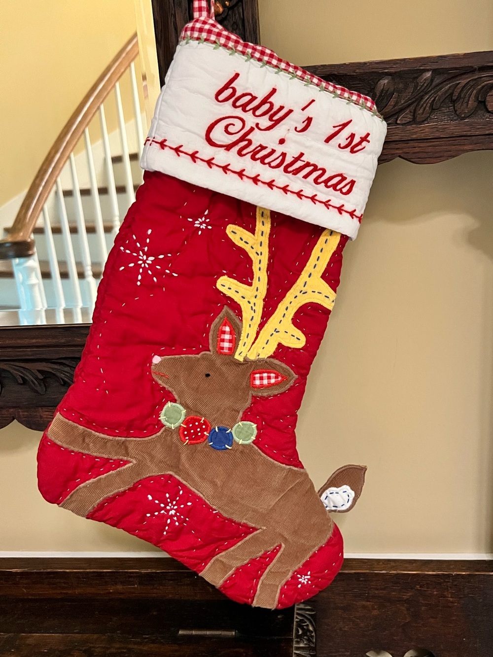 Pottery Barn Baby’s 1st Christmas Red Reindeer Holiday Stocking